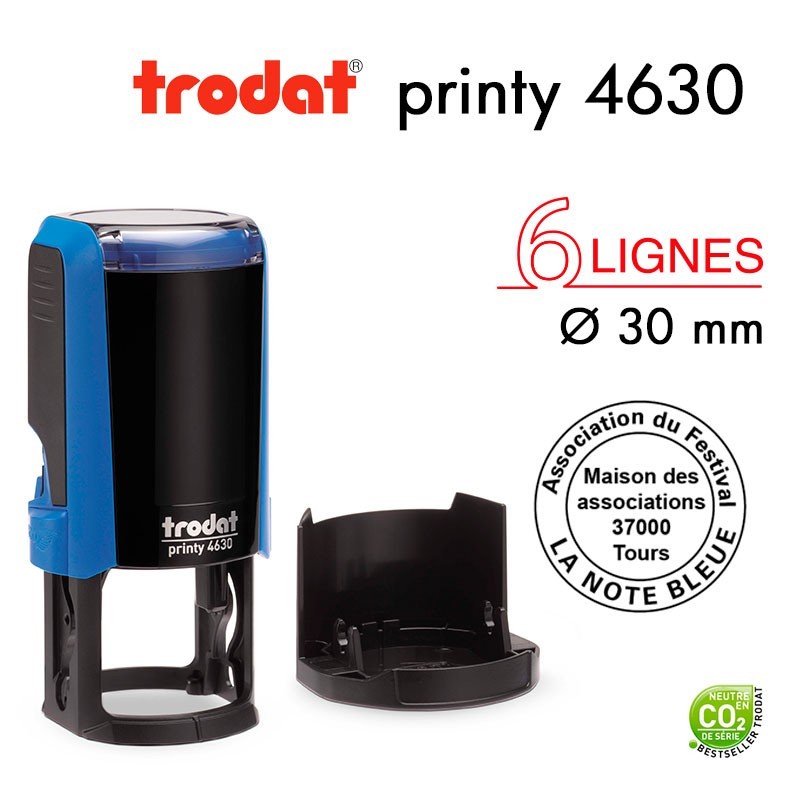 Tampon Trodat Printy 4630 Rond pour 6 lignes, Diamètre 30mm