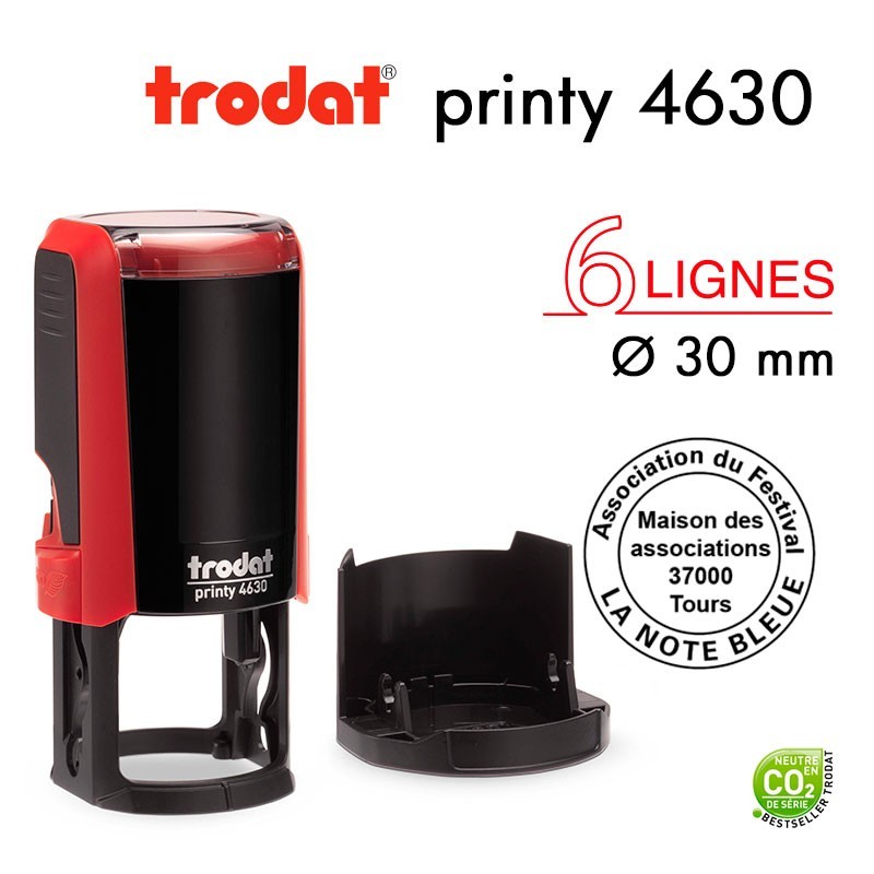 Tampon Trodat Printy 4630 Rond pour 6 lignes, Diamètre 30mm
