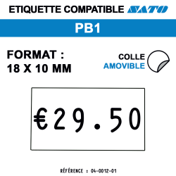 tiquettes blanches pour pince SATO PB1 - repositionnables - format : 18 x 10 mm