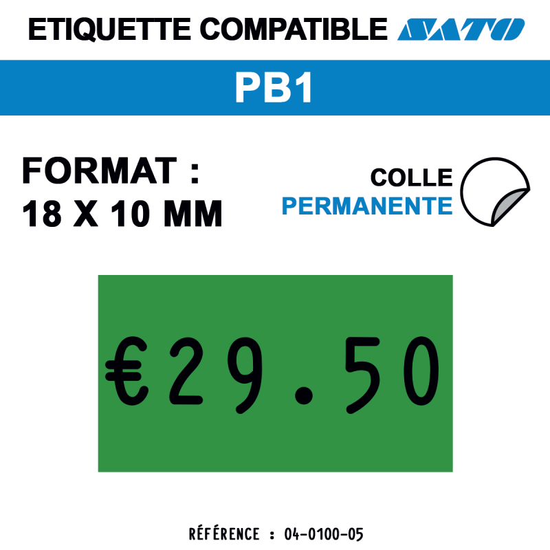 tiquettes couleur pour pince SATO PB1 - permanentes - format : 18 x 10 mm