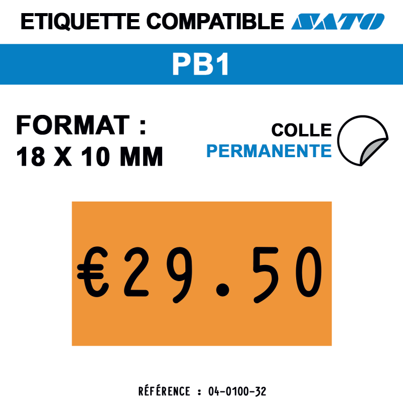 tiquettes couleur pour pince SATO PB1 - permanentes - format : 18 x 10 mm