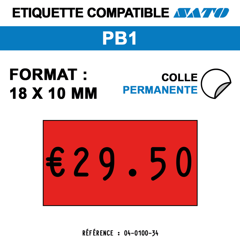 tiquettes couleur pour pince SATO PB1 - permanentes - format : 18 x 10 mm