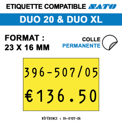 tiquettes couleur pour pince SATO DUO 20 - permanentes - format : 23 x 16 mm