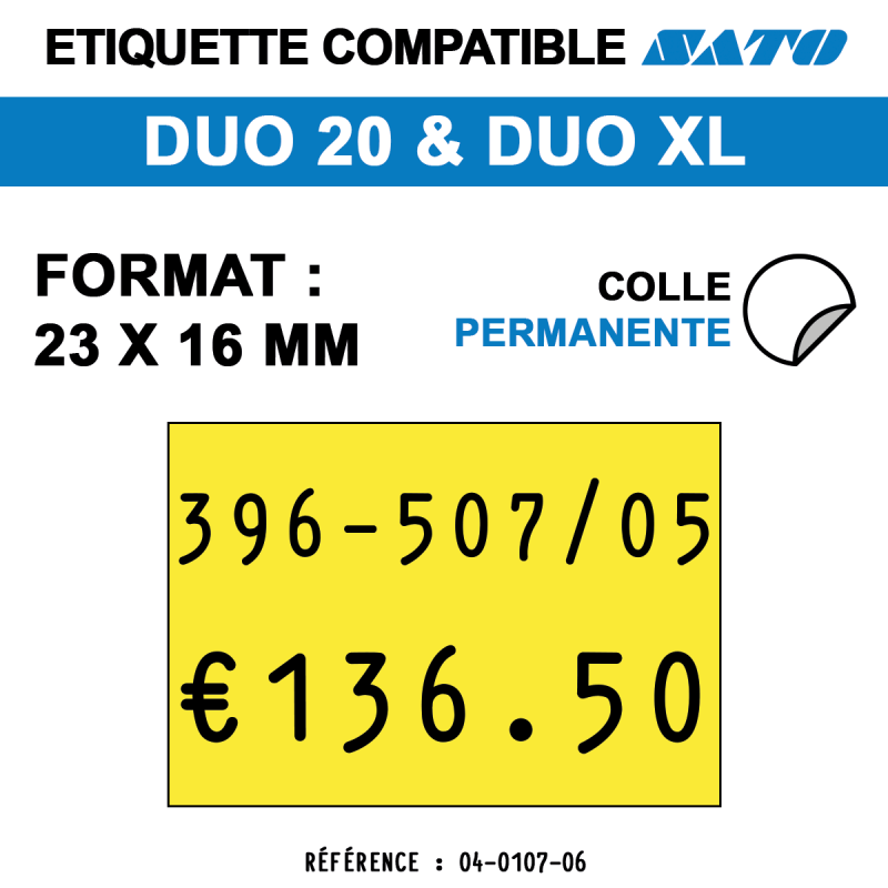 tiquettes couleur pour pince SATO DUO 20 - permanentes - format : 23 x 16 mm