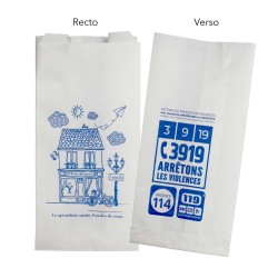Sac papier pharmacie T54 - 12x25+8cm - Motif violences conjugales