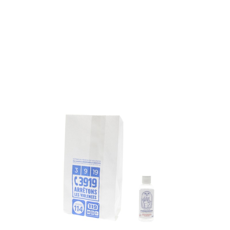 Sac papier pharmacie T54 - 12x25+8cm - Motif violences conjugales