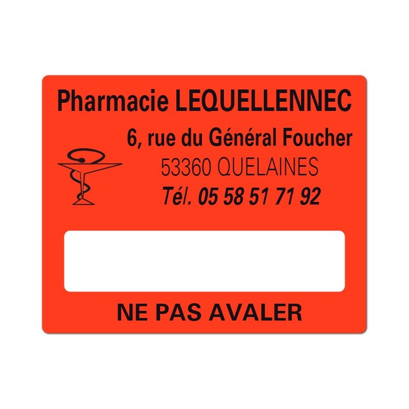 ETIQUETTES DE PHARMACIE pour préparations magistrales - Lot de 500 - 50 x 40 mm.