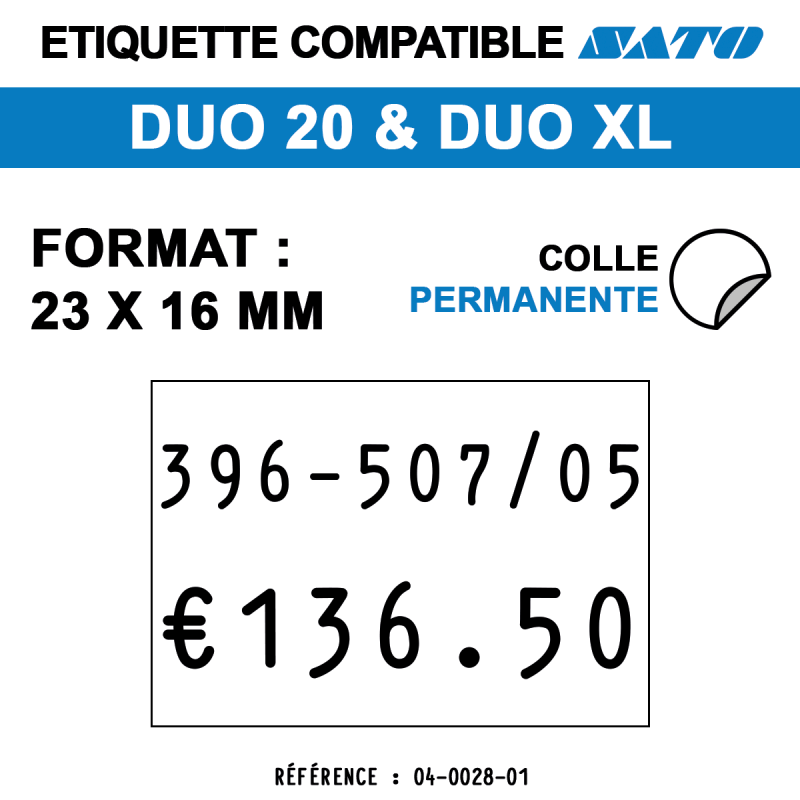 tiquettes couleur pour pince SATO DUO 20 - permanentes - format : 23 x 16 mm