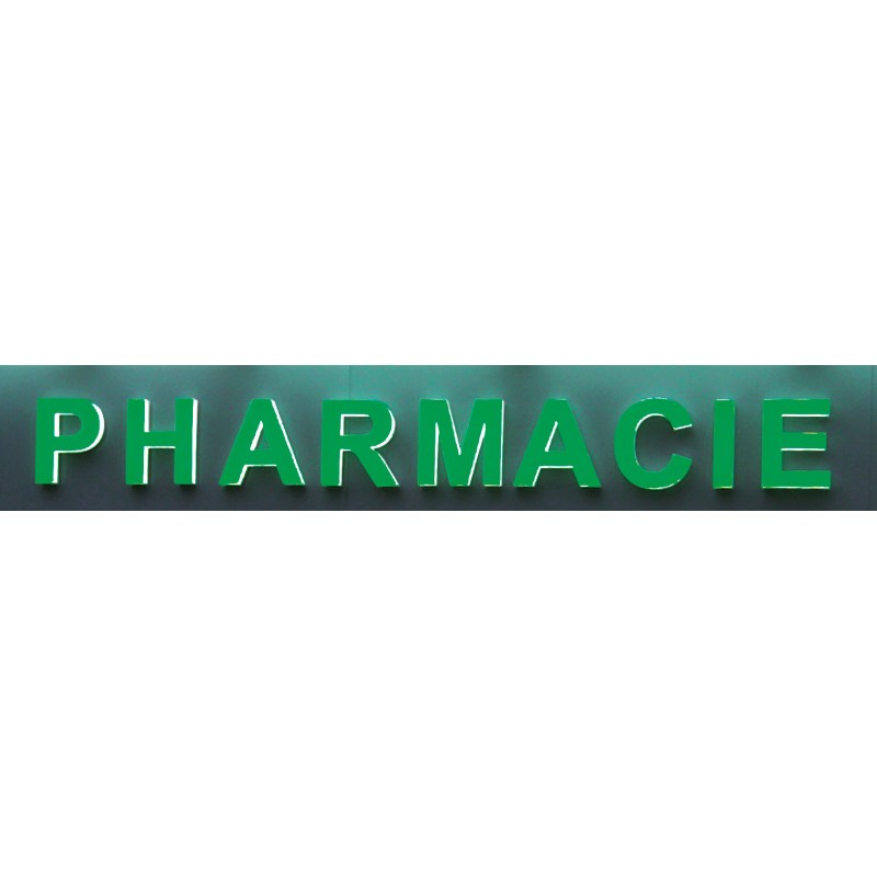 Bandeau PHARMACIE en lettre individuelles et éclairage indirect