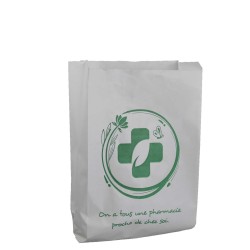Sac papier pharmacie T55 - 16x30+8cm - Motif imprimé vert - Par 500